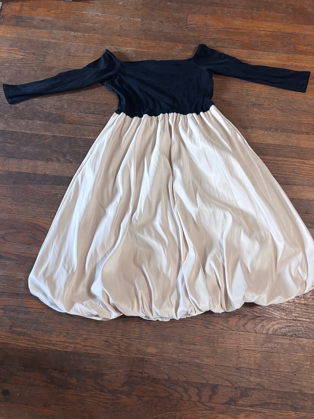 Girls Black & Cream Puff-Skirt Dress